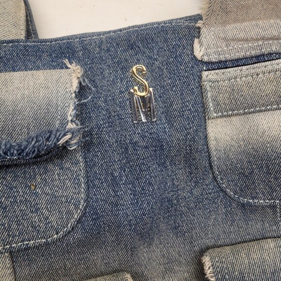 Steve Madden Banisia/Anisia Denim Multi-Pocket Tote Bag Blue Jean Large - Picture 8 of 15